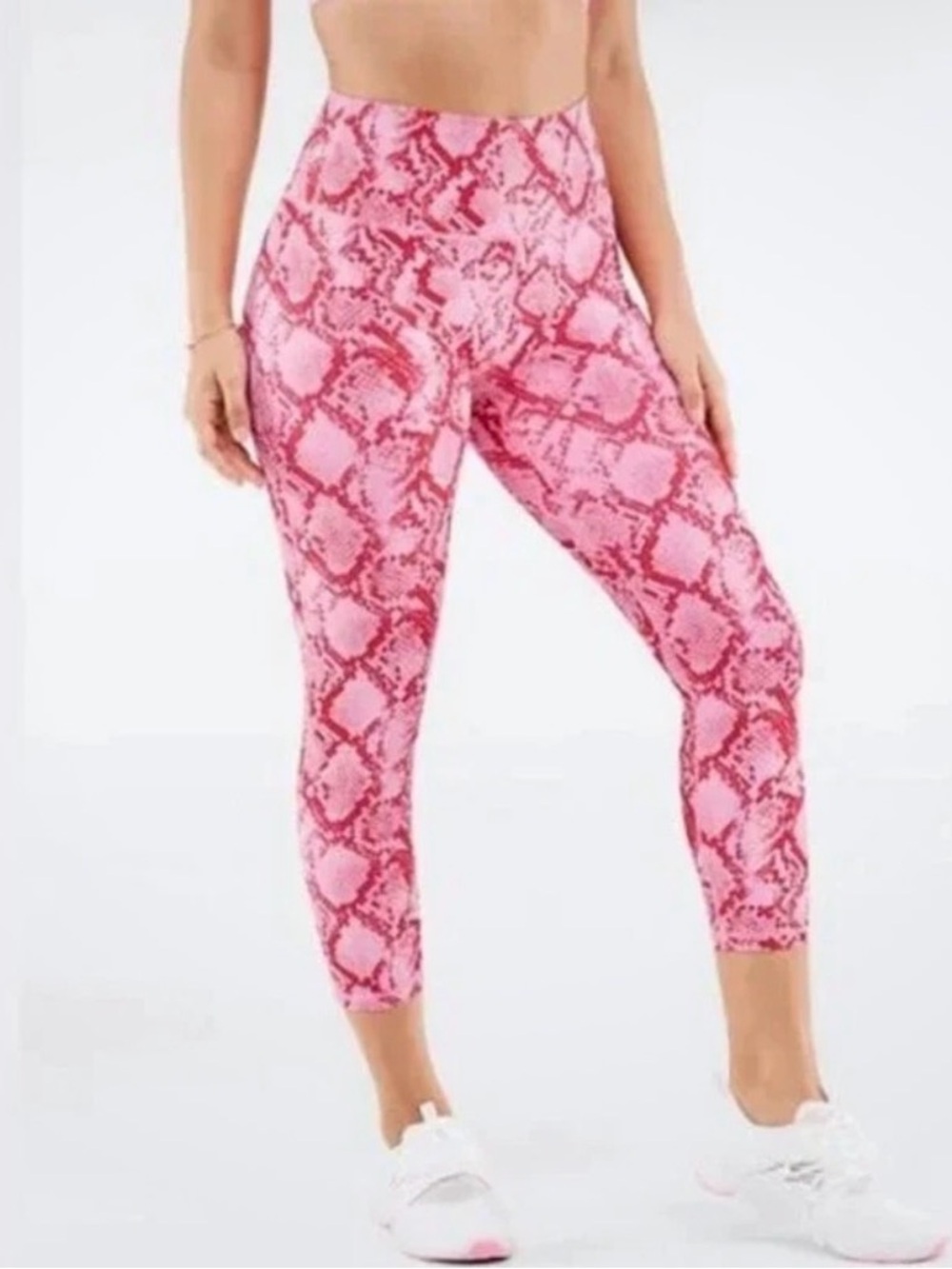 Fabletics PowerHold Pink Snakeskin High Waisted Cropped Leggings Athleisure
